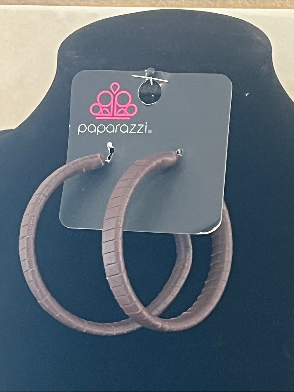 Paparazzi Brown Textured Hoop Earrings - Everyday Hoop Pair